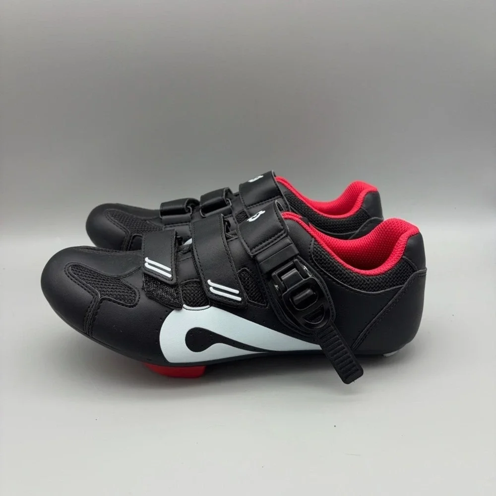 Peloton Cycling Shoes Womens 40 Black Red Hook and Loop Indoor Spin Athletic